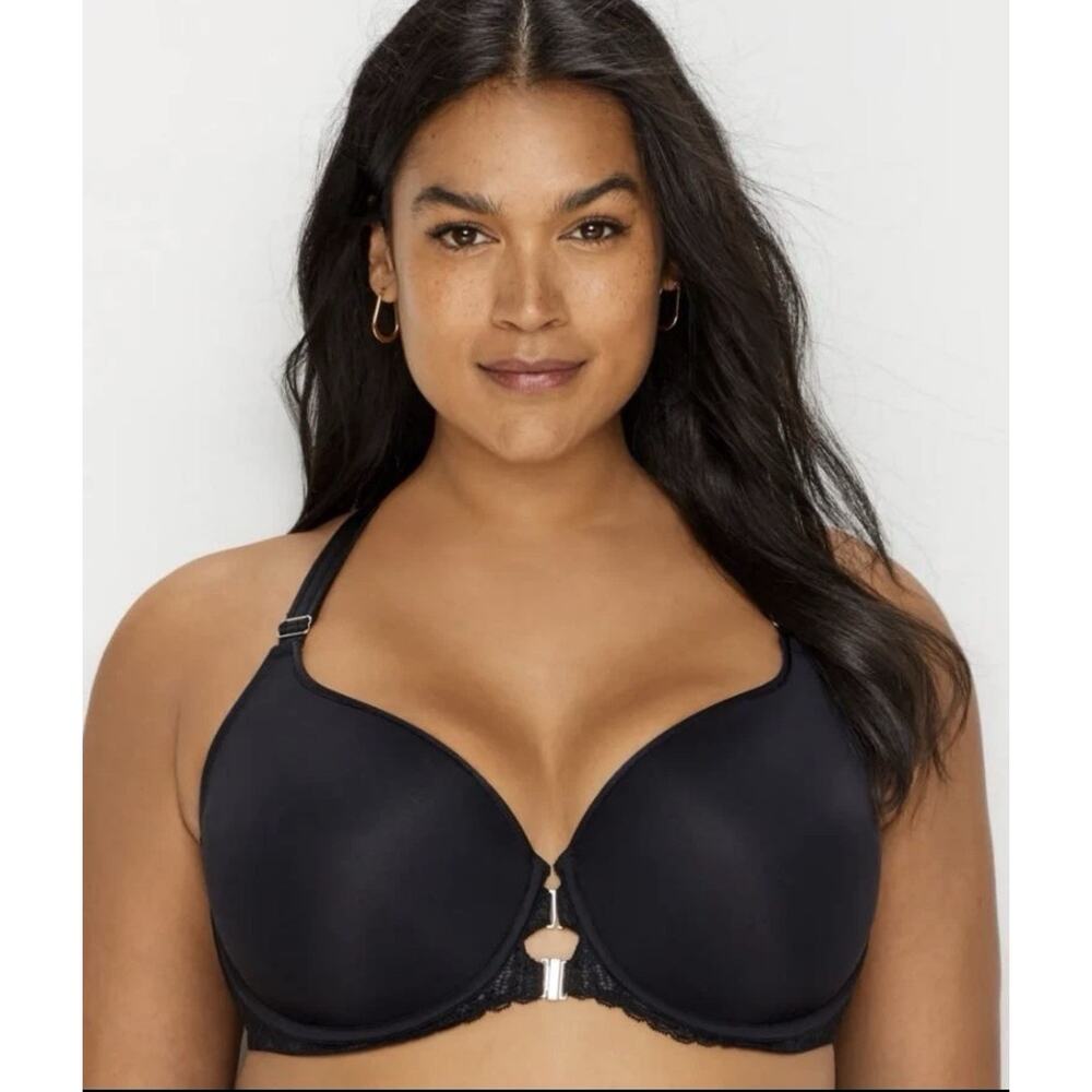 Curvy Couture Underwire Bra Front Close Push Up - Black - 36DDD NWT